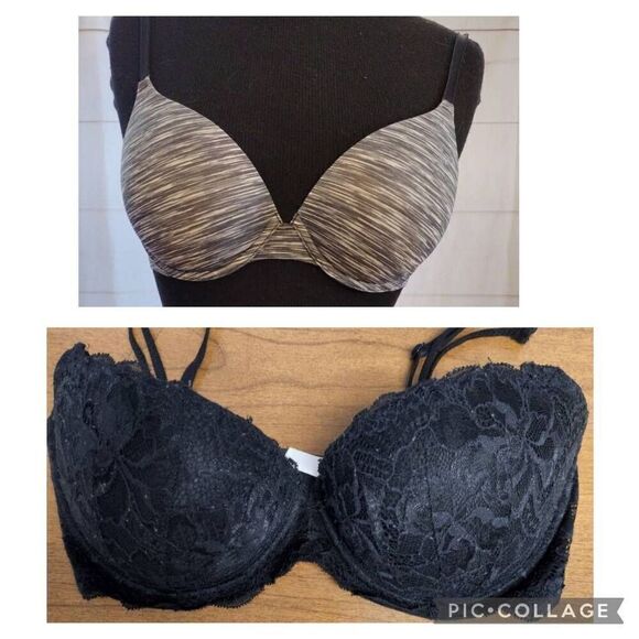 PINK SET OF 2 32DD bras. 1- Wear Everywhere underwire Bra; black and gry space d - Picture 1 of 15